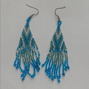 Blue and White Beaded Earrings